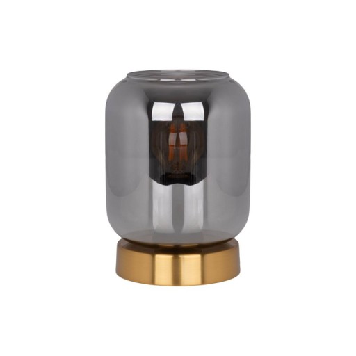 Glass table light "Alessio", 17 cm high, Ø 12 cm, gold-colored metal, smoke glass, E14