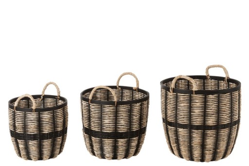 J-Line basket - jute/rattan - black/natural - 3 pieces