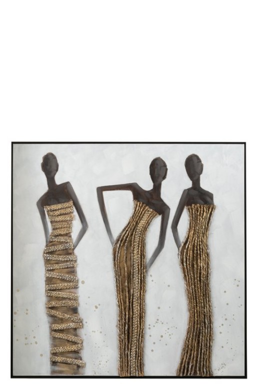 J-Line Wall Decoration 3 African Women Canvas/Paint/Rope Mix