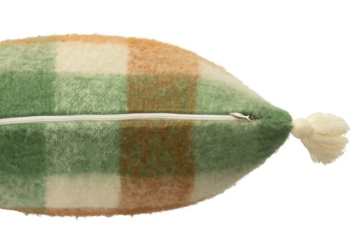 J-Line Kussen Ruitjes+Kwastjes Acryl Wit/Groen/Bruin