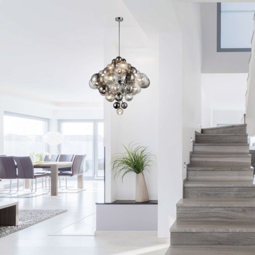 Pendelleuchte "SPHERE" Ø 75cm, au s Metall und Glas mit verschiedenen Strukturen, Beleuchtung für Wohnzimmer, Esszimmer oder Büro.