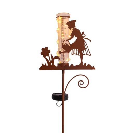 LED-Solar Erdspieß Regenwassermesser h: 95cm , für Außen, Erdspieß aus Metall und Glas und Kunststoff in Braun, mit integrierter LED