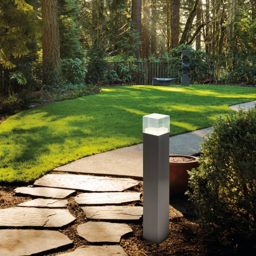 LED outer socket light "Leah" made of metal and plastic in steel-blank, integrated LED, path lights