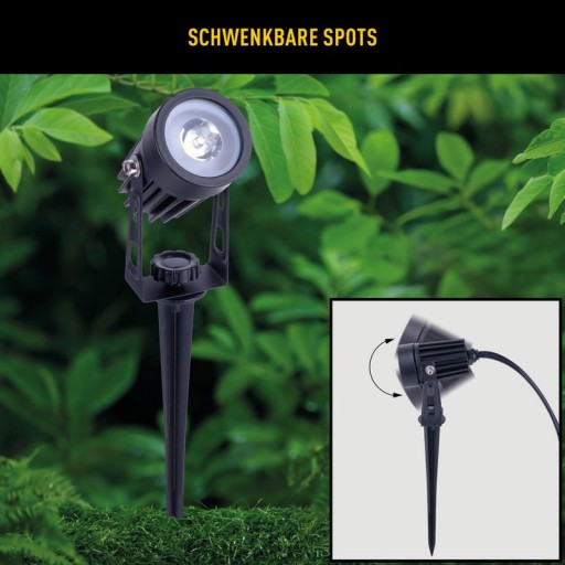 3er LED Solarspot mit Erdspieß ""Spoti"" Außen-Erdspieß aus Metall und ABS-Kunststoff in Schwarz,, mit fest verbauten LEDs mit drei Leistungsstufen