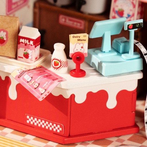 Robotime, DIY Huisje Strawberry Milk House, DS034, 15,5x11,6x18,3cm