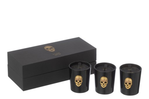 J-Line Box of 3 Scented Candles Skull Nuit Noir 16 Hours