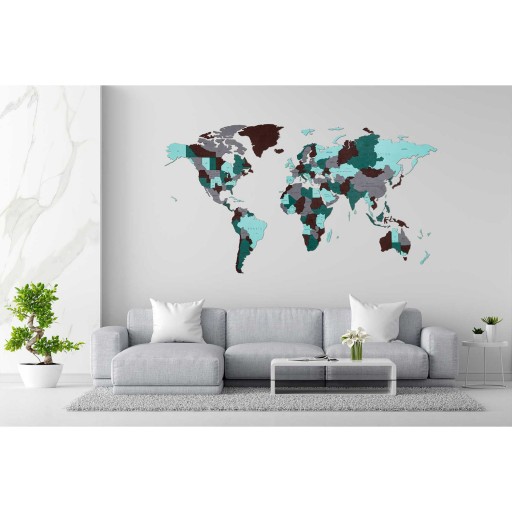 Eco Wood Art (EWA) Houten Wandpuzzel Wereldkaart Emerald Planet, Size S, 2628,100x55x1,2cm