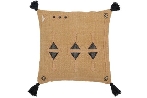 J-Line cushion Triangles + Tassels - cotton - natural/black