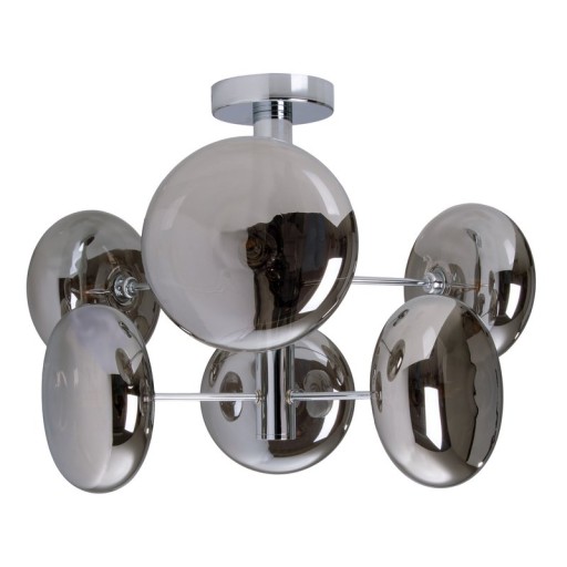 Deckenleuchte "ORION" smoky, Ø ca. 53 cm, aus chromfarbenem, rostfreiem Stahl und Rauchglas, G9-Sockel, Beleuchtung für Wohnzimmer, Esszimmer oder Büro.