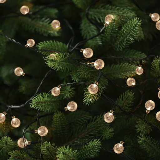 Outdoor light chain with decorative balls in glass look, 868 cm long, warm white,