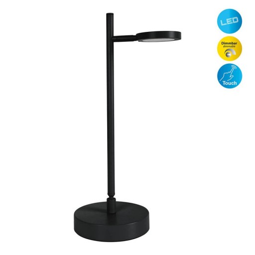 LED cordless table light "Lupa", 45 cm high, made of painted aluminum (black) and white plastic, LED integrated, dimmable, touch sensor.