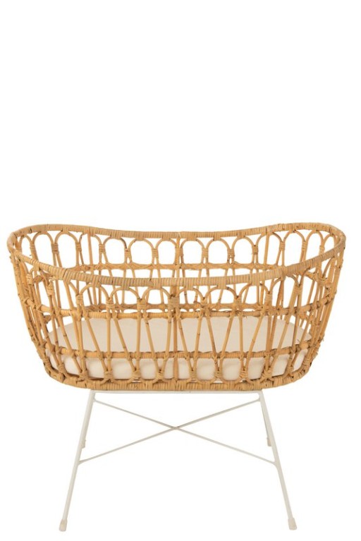 J-Line children's bed + mattress - rattan/metal - natural/white