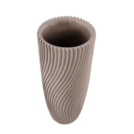 Lianna Beige Cement Round Vase Line Pattern L