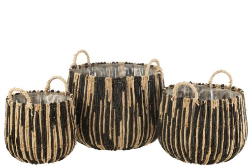 J-Line Set of 3 Basket Maste Corn/Iron Black/Natural