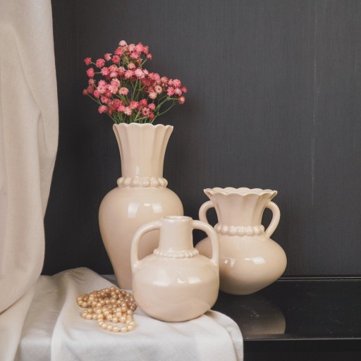 Vaas - parelhals - steengoedzand- 14x14x15cm