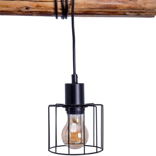 4 pendant lamp "Woodland", hanging lamp, metal and wood in black, and natural E27 socket, for dining room, living room, hallway or office, 100 cm long