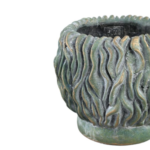 Brendan Green Cement Round Pot Carved Gold FinishL