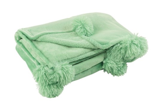 J-Line Plaid Pompom - polyester - bright green - 170 x 130 cm