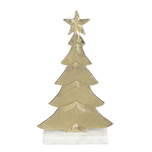 Decoratie Kerstboom - L18 x B7 x H32 cm - Aluminium, Marmer - Champagne
