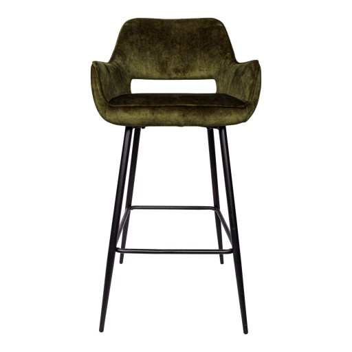 Fallon Velvet Green Bar Stool Black Metal Leg KD
