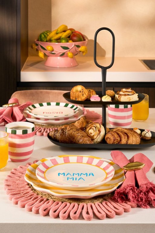 Bliss service set - 6 -piece - stoneware - pink, yellow, green