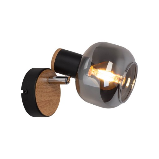 Glass wall Spot "Fumoso", wall lamp made of black and smoke glass in black, and nature, with E14 socket, for dining room, living room, hallway or office, lamp for living room, dining room, hallway or hallway 16 x 14 cm