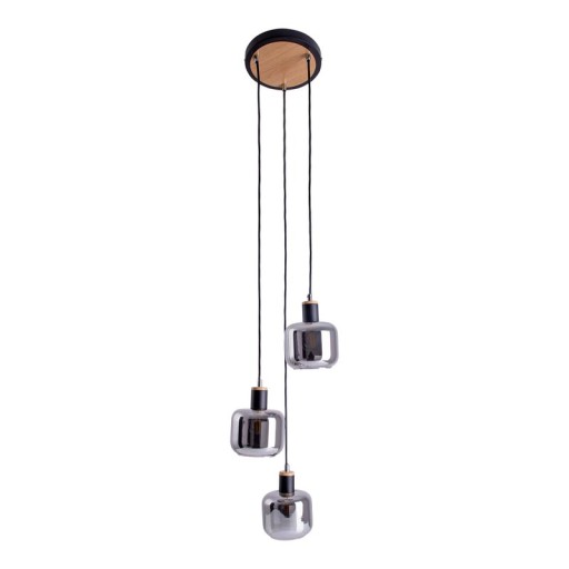 3 ceiling lamp "fumoso", pendant lamp made of metal and glass in black, with E14 socket, for dining room, living room, hall or office, hanging lamp total height 123 cm.
