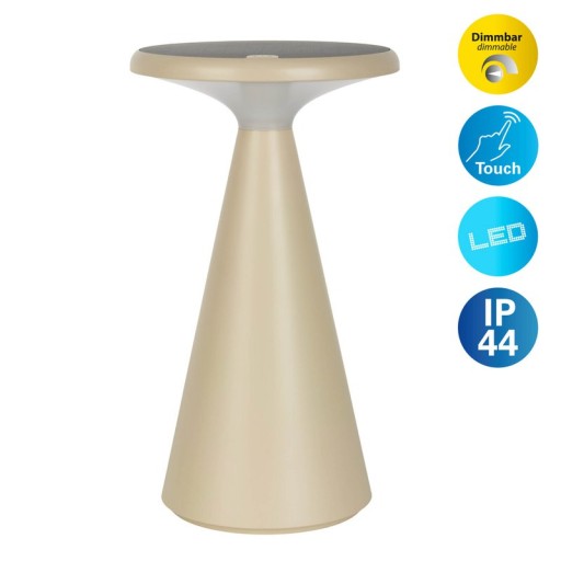 Solar battery table lamp "Palu" for outside and inside, made of plastic in beige, 20 cm high