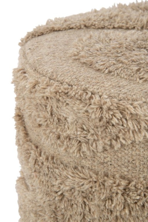 J-Line Pouf Cylinder Tufted Curves Wool Beige