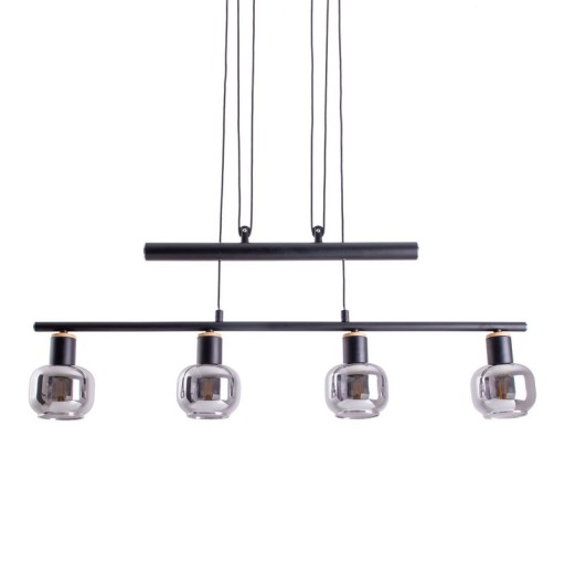4 pendant lamp "fumoso", pendant lamp height adjustable made of metal and smoke glass in black, with E14 socket, for dining room, living room, hallway or office, 78 x 10 cm