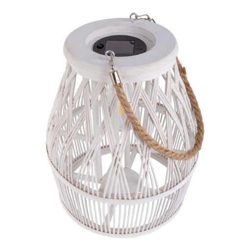 LED Solar-Dekoleuchte "Korbinian" für Garten und Terrasse aus Holz und Rattan in natur, Solar Lampe 34 cm hoch