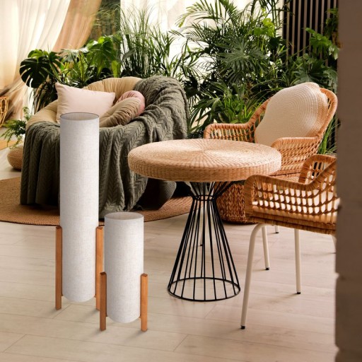 Tischleuchte "MATILDA" klassische Tischlampe mit natürlicher Ausstrahlung durch Holz und Stoffschirm, E27 Fassung, 52 cm hoch