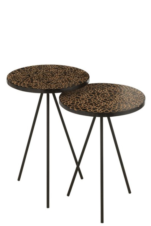 J-Line side table Rings - wood/glass - brown/black