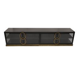 PTMD Riho Black Metal Cabinet | Zwarte Kast met Lage Rookglas Deuren 220x50.5x40.5 cm - Product afbeelding