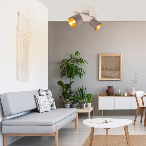 2-seater wall and ceiling lamp "Maron" made of metal-satin-matt with fabric umbrellas in brown, with E14 socket, lamp for living room, dining room, hallway and office, 46 x 12 cm