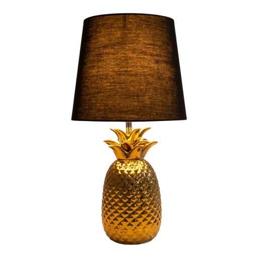 Ceramic table lamp "pineapple", table lamp made of ceramic with gold-colored glaze and black fabric screen, with E14 socket, for dining room, living room, hallway or office, table lamp 45 cm high