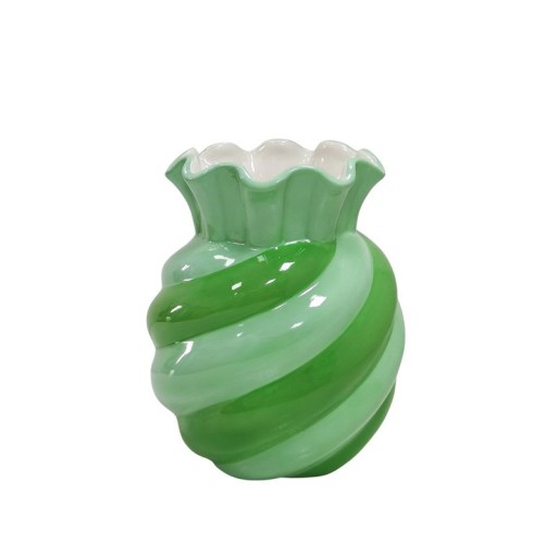 Vase- Swirl- Stoneware - Mint/ Green- 13x13x15.5cm