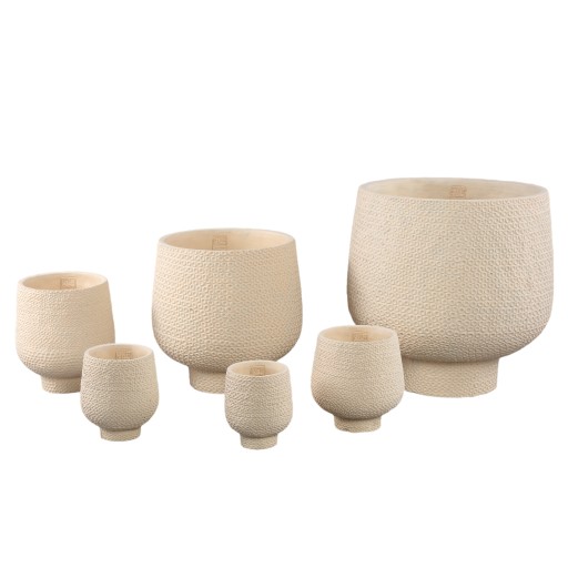 Laim Cream Cement Round Pot Dots Pattern BaseXXL