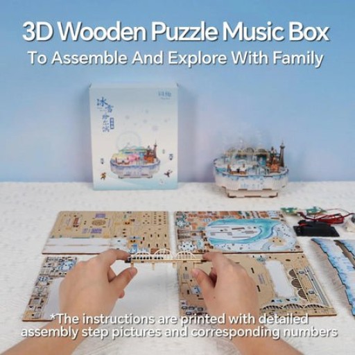 Tonecheer, Muziekdoosje, DIY 3D Houten Puzzel, Snow World, TQ071, 14x16x15,7cm