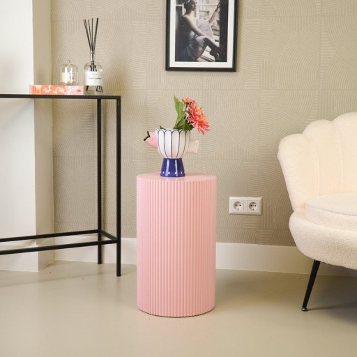 Side Table / Pillar- Cylinder - MDF - Light Pink -30x54cm