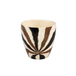 Evelin Dark Brown Round Ceramic Pot With Lines L