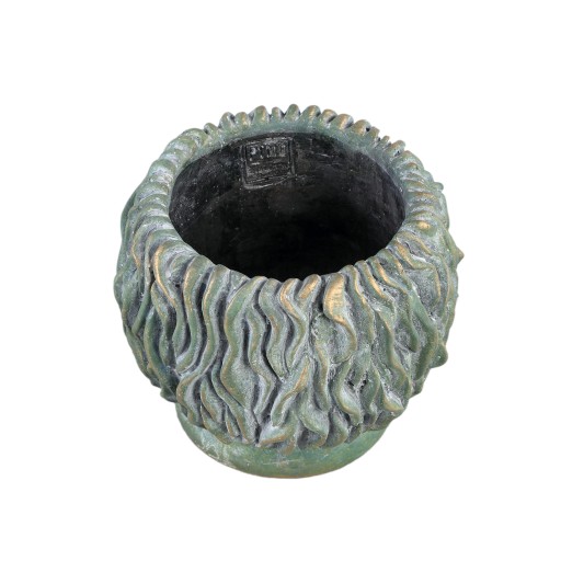 Brendan Green Cement Round Pot Carved Gold FinishL