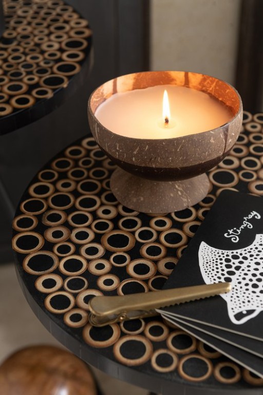 J-Line side table Rings - wood/glass - brown/black