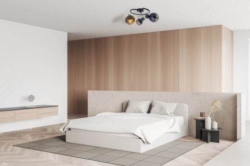 3-seater wall and ceiling rondel Spot "Casco" made of metal in black, and gold, with E27 version, Øca. 48 cm. Stylish lighting for living room, dining room or kitchen.