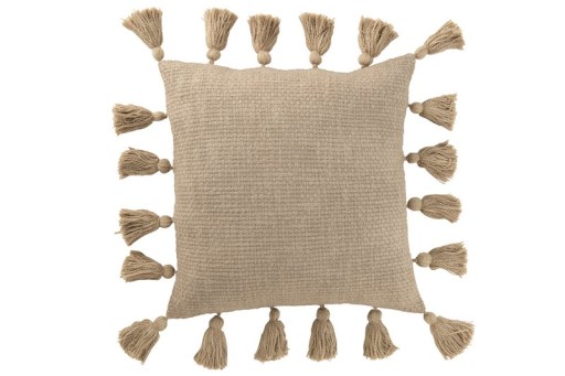 J-Line Cushion Woven Tassels Cotton Taupe