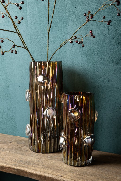 Parke Brown Solid Glass Vase With Dots Round S