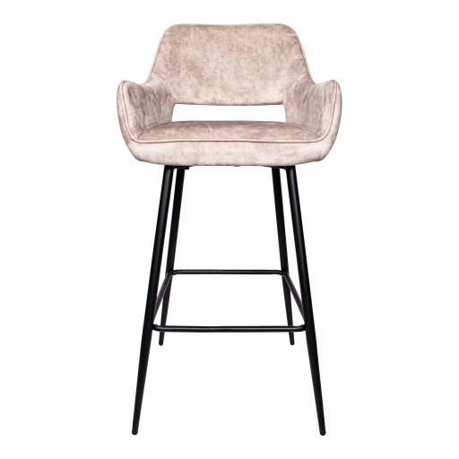 Fallon Velvet Khaki Bar Stool Black Metal Leg KD