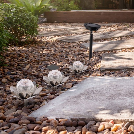 Solar-deco-earthspieß 3 Set "Lule" Ø approx. 10 cm, approx. 20 cm high, stainless steel, glass with a crackle effect