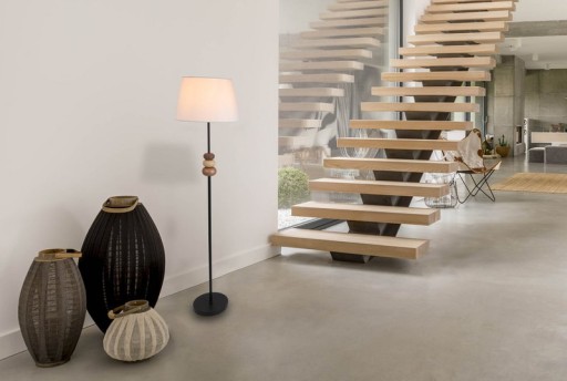 Standing lamp "Elina" 155 cm high, Ø 38 cm, metal in black/brown, text blower in white, E27