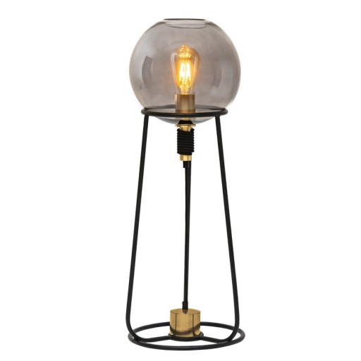 Table lamp "Stelo", modern table lamp made of black metal and smoke glass, E27 socket, 71 cm high, for dining room, living room, hallway or office,